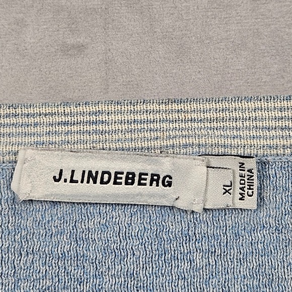 J Lindeberg Sweater Mens XL Blue Speckled Cotton V-Neck Golf Casual Preppy Logo - Picture 4 of 11